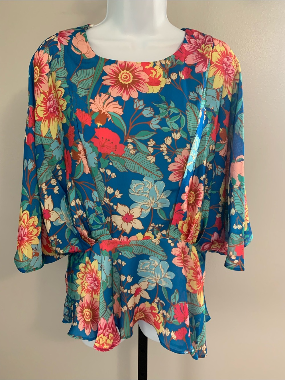 NWT Umgee Teal Floral  Peplum Blouse